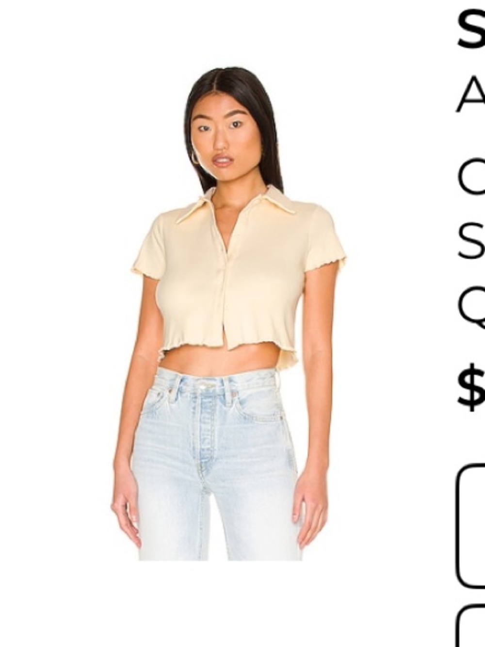 All The Ways Cream Short-Sleeve Collared Crop Top